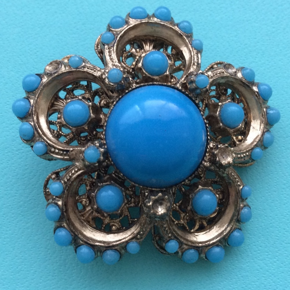 Vintage brooch turquoise brooch faux turquoise
